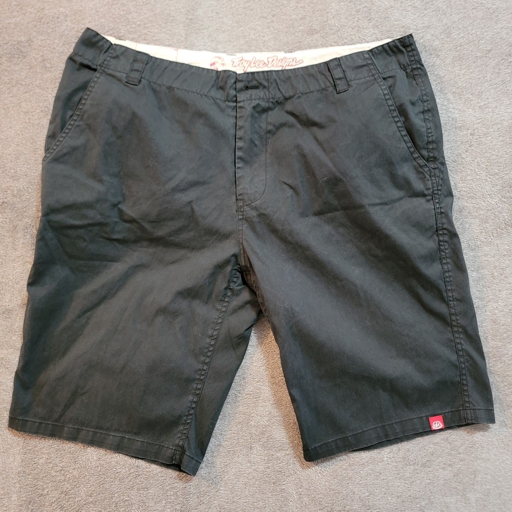 Troy Lee Designs Chino Shorts Black Zip Pocket Logo Size 38 Missing Front Button